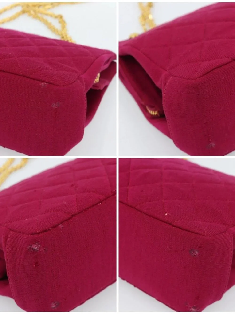 CHANEL Matelasse Chain Shoulder Bag Cotton Jersey Wine Red Gold CC Auth 185539